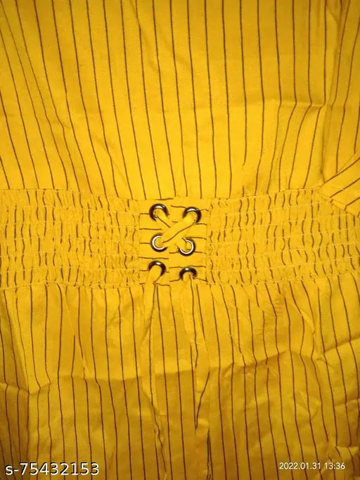 Cotton silk printed net woman top in black and yellow size M