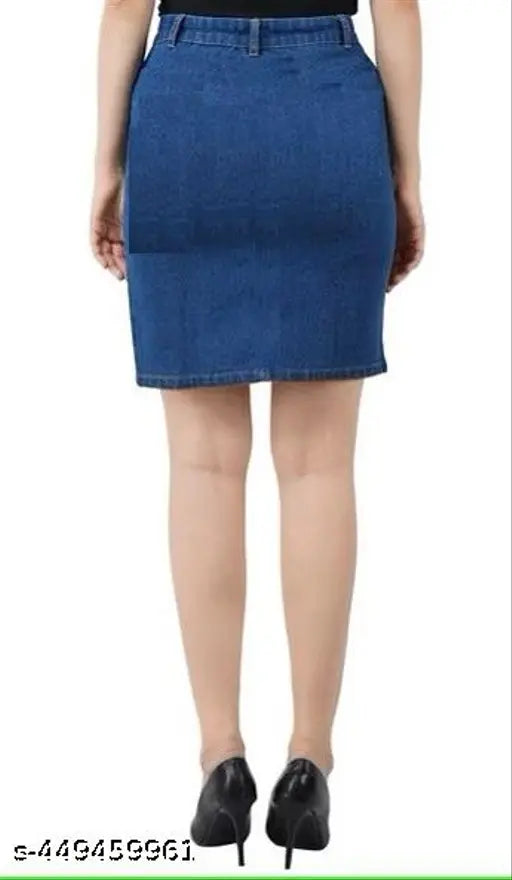 Navy Blue Denim Mini Skirt, lightweight & breathable, trendy and versatile denim for women, available in multiple sizes from 26 to 46 inches