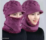 Purple wool textured balaclava cap, warm and cozy winter accessory for women and girls