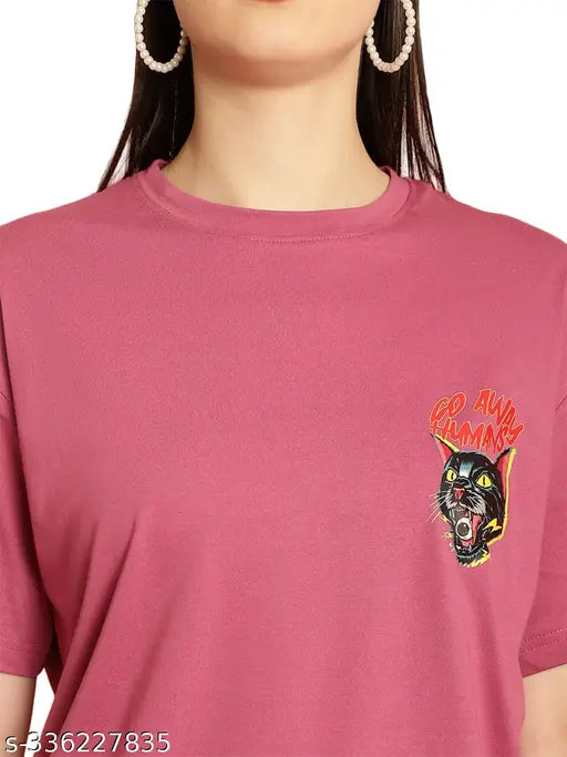 Cotton oversize printed pink women's t-shirt, comfortable and trendy casual wear for summer