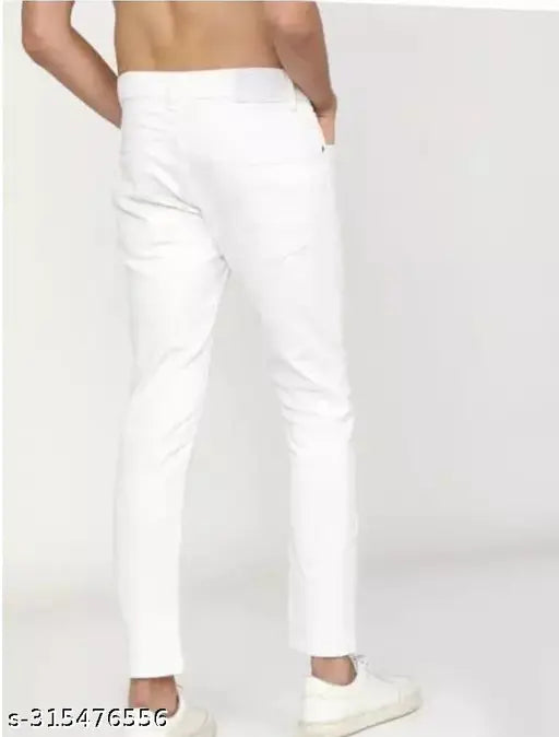 Cotton blend plain white jeans for men, solid net quantity 1, sizes 28, 30, 32 - Indian denim fashion on display