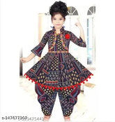 Cotton blend A-line masted jckt with dhoti pants, colorblocked and sleeveless, ethnic wear for festivals like Navratri and Diwali