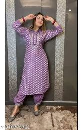 Rayon slub printed net kurti set with pants, three-quarter sleeves, Indian fashion for M, L, XL, XXL sizes