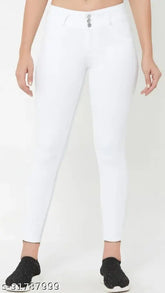 White denim high-rise jeans, lightweight and comfortable, perfect for everyday wear