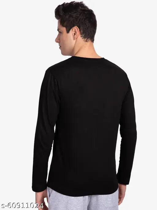 Organic black men's commando print cotton t-shirt with long sleeves for gym style, size chart: S-38, M-40, L-42, XL-44, XXL-46 (India)
