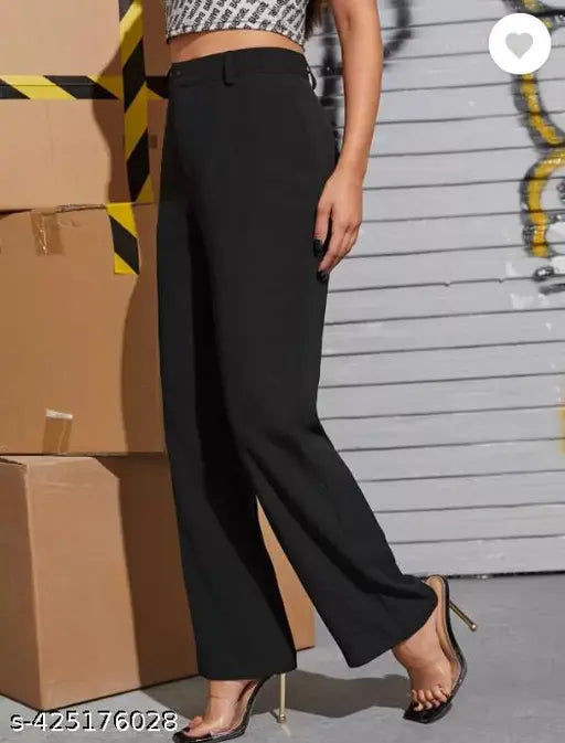 Stretch cotton blend wide-leg flared trousers, high waist design for office formal wear, India origin