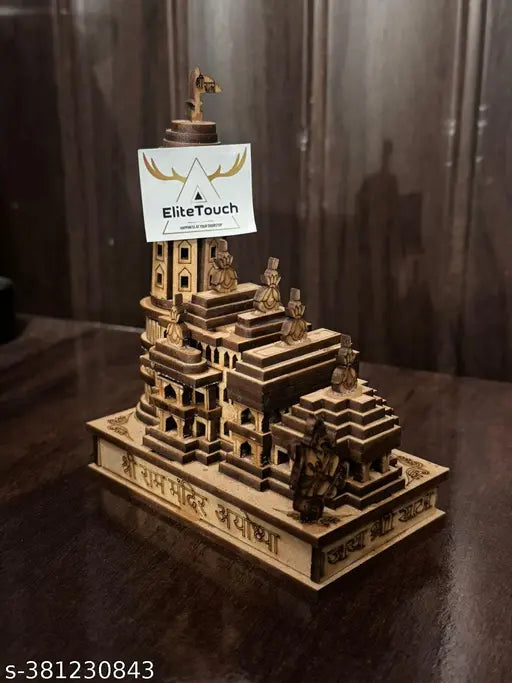 Handcrafted wooden Shri Ram Mandir Ayodhya replica, Indian 3D decorative showpiece for home or car dashboard (5cm x 10cm x 11cm)