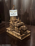 Handcrafted wooden Shri Ram Mandir Ayodhya replica, Indian 3D decorative showpiece for home or car dashboard (5cm x 10cm x 11cm)