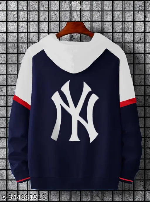 Blue wool long-sleeve printed hoddie for men - TRY THIS brand