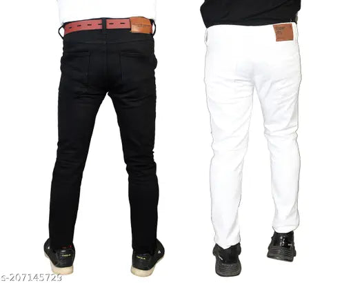 Stylish denim pants for men, solid navy blue color, 2-pack with sizes 28, 30, 32, 34, and 36 (India origin)