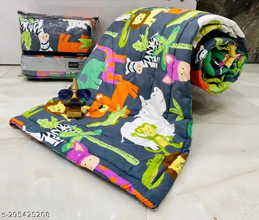 Blue car print reversible cotton comforter for kids (90x60 inches), ideal for all seasons