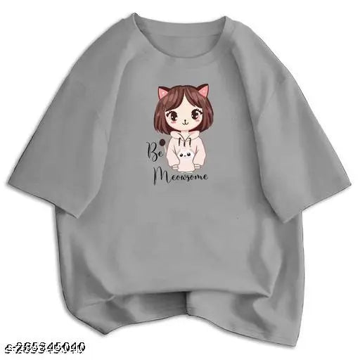 Oversize women's cotton Meowsome T-shirt, printed with playful cat design, short sleeves, XS - XXXXL sizes available