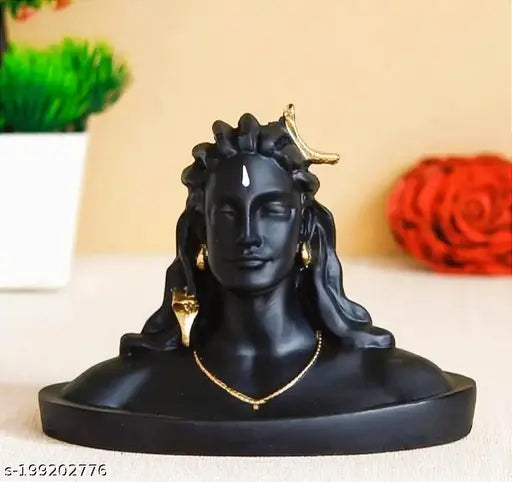 Black Adiyogi Shiva statue, religious idol for car or home decor, Indian craftsmanship for pooja and gift