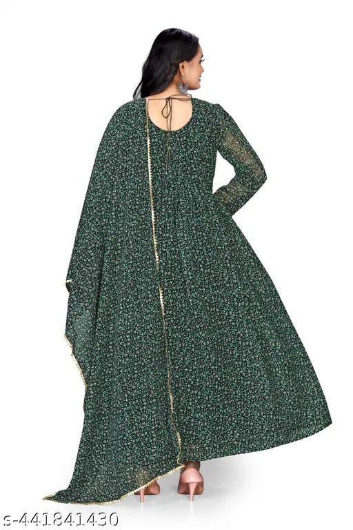 Georgette long-sleeve printed net women's gown NEW SUPERHIT DESIGN, size N (S36/L48/W32, M38/L50/W34, L40/L50/W36, XL42/L50/W38, XXL44/L50/W40) India
