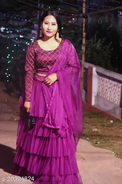 Silk and net embroidered Lehenga with choli and dupatta, free size, India-origin