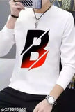 White printed net polyester men's T-shirt, full sleeves, round neck