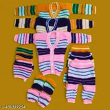 Woolen LITTLE MUFFS winter set for kids, self-design patterns, long sleeves, 3-piece (0-3 months)