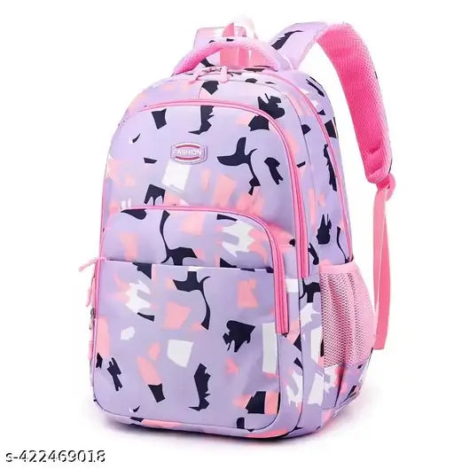 Purple printed fabric net backpack, perfect for school, college, office, coaching, tution for girls & women