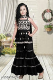 Embroidered crepe A-line top and sharara set for girls aged 7-8 years, Indian fashion with dupatta accessory