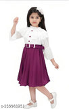 Crepe frock with belt, solid net, gentle fabric for kids (4-5Y, 5-6Y, 6-7Y), Indian-origin clothing on hanger