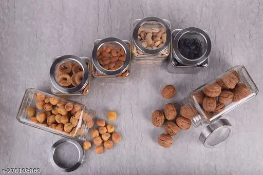 Airtight glass cube jars, 1Ltr each for kitchen storage - set of 6 transparent, ideal for dry fruits