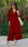Rayon kurta and palazzos, solid-colored three-quarter sleeves rayon set for women, Indian traditional attire on display