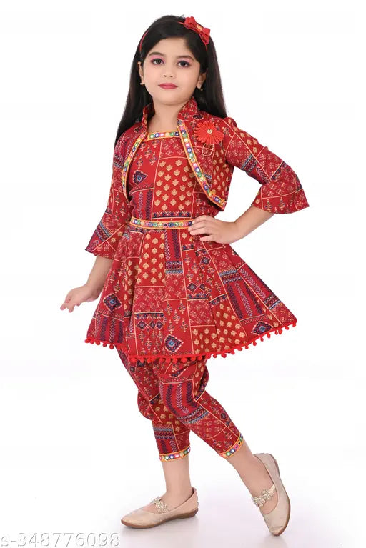 Silk blend A-line pyjama frock for kids, self-design ethnic wear, comfortable and skin-friendly, Indian craftsmanship