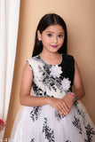 Embroidered net kids frock for girls, sleeveless design with sequined flowers and butterflies, Indian origin