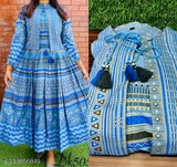 Aqua blue plus size anarkali long kurti with stylish jacket, rayon fabric, three-quarter sleeves. Perfect for daily wear and special occasions