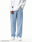 Wide-leg denim jeans for men, solid indigo color, size 28/32, made in India