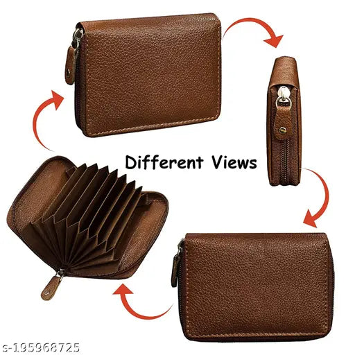 Brown Leatherite 11-slot RFID-blocking ATM card holder set, high-quality coffee design, 5 compartments, premium genuine leather, fits various needs