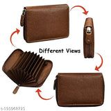 Brown Leatherite 11-slot RFID-blocking ATM card holder set, high-quality coffee design, 5 compartments, premium genuine leather, fits various needs