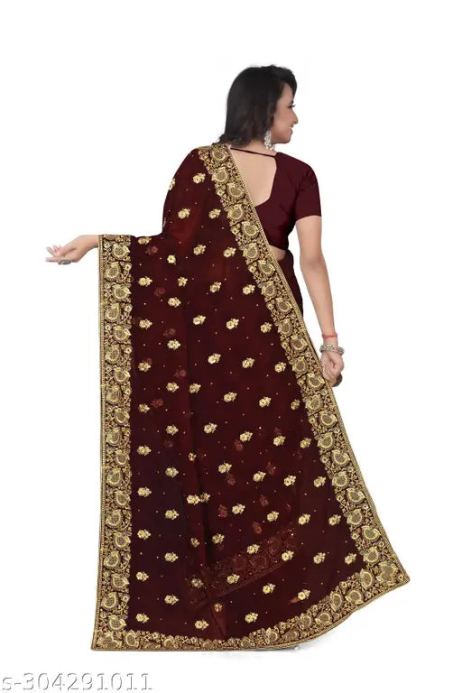 Georgette diamond embellished saree with heavy embroidery, single from India