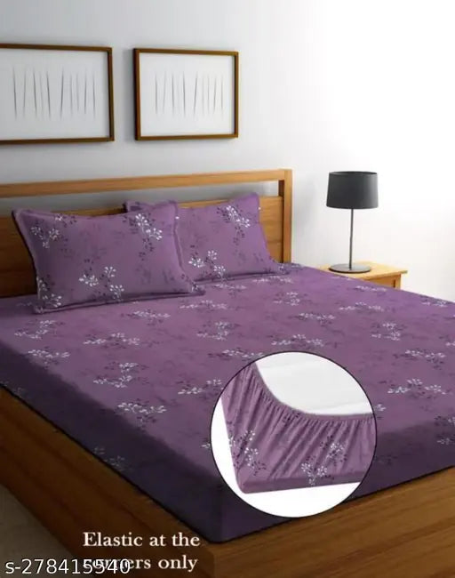 Glace cotton double king-size fitted bedsheet, elastic corners, floral pattern, 2 pillow covers, 72x78 inches