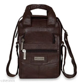 Green dark brown polyester unisex sling bag for travel, work or business. Solid design with multiple compartments