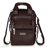 Green dark brown polyester unisex sling bag for travel, work or business. Solid design with multiple compartments