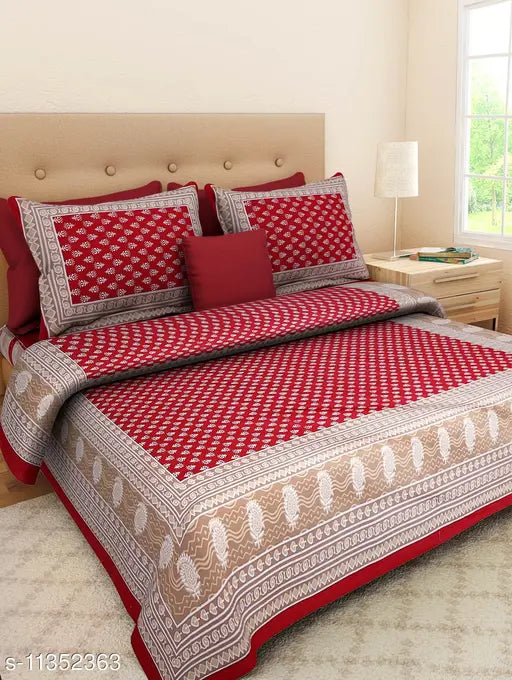Glace cotton, Jaipuri printed double bed sheets & pillow covers (90x100), 2 pack with floral print. Ideal for adult bedroom
