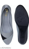 Synthetic leather, grey ballerinas for women - slip-on MAHI & LOOKS belly shoes on display stand