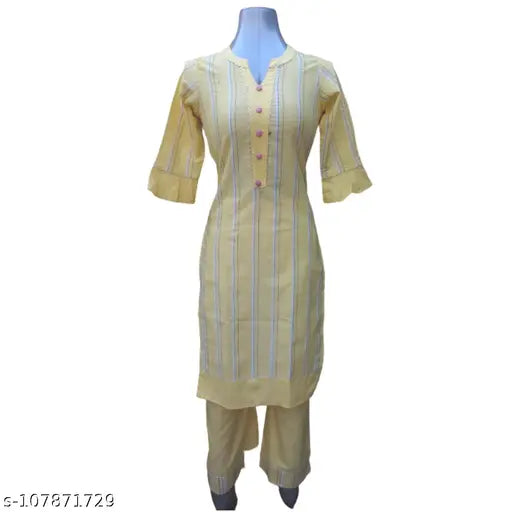 Striped cotton kurti set with palazzos for women, trendy and sensational girls kurta set from India