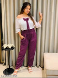 Stylish trendy Georgette jumpsuit, three-quarter sleeves, printed net pattern for women's fashion, India origin
