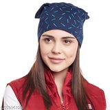 Vimal Jonney Women's navy blue cotton beanie cap - solid design from India
