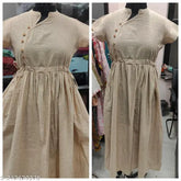 Striped cotton Anarkali for women, short sleeves, calf-length kurta from India