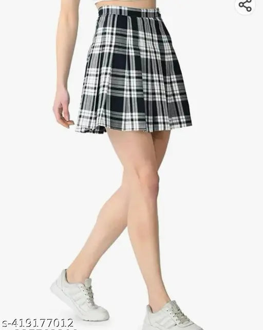 Stylish cotton checked net western skirt for women, fashionable attire in various sizes: 24, 26, 28, 30, 32 (India)