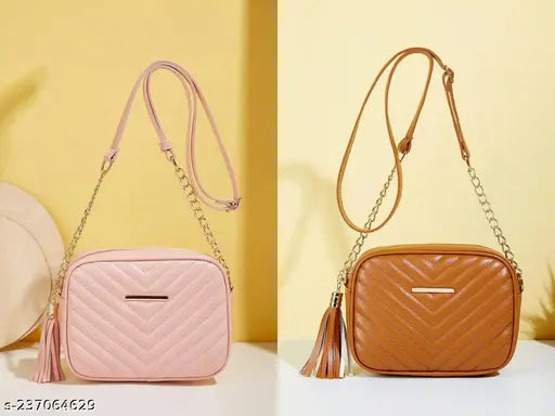 Classic PU quilted slingbag pack of 2 - free size, ideal for women's everyday essentials