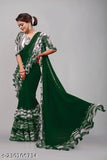 Shibori Print Ruffle Georgette Saree, Indian cotton silk daily wear or party wear in trending style