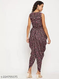 Pink crepe printed jumpsuit, sleeveless and long silhouette for women party wear
