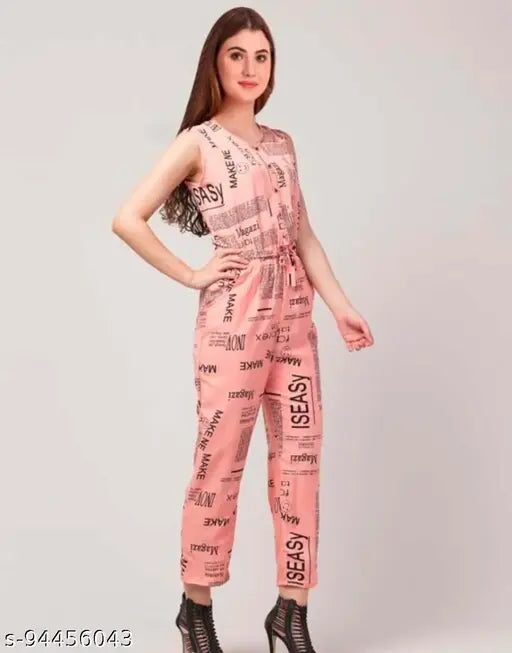 Trendy peach printed net jumpsuit for girls & women (S), premium quality Indian-made western wear