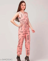 Trendy peach printed net jumpsuit for girls & women (S), premium quality Indian-made western wear