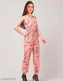 Trendy peach printed net jumpsuit for girls & women (S), premium quality Indian-made western wear
