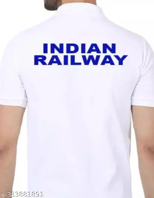 White polycotton railways polo with front logo print, ideal for railway fans, short sleeves